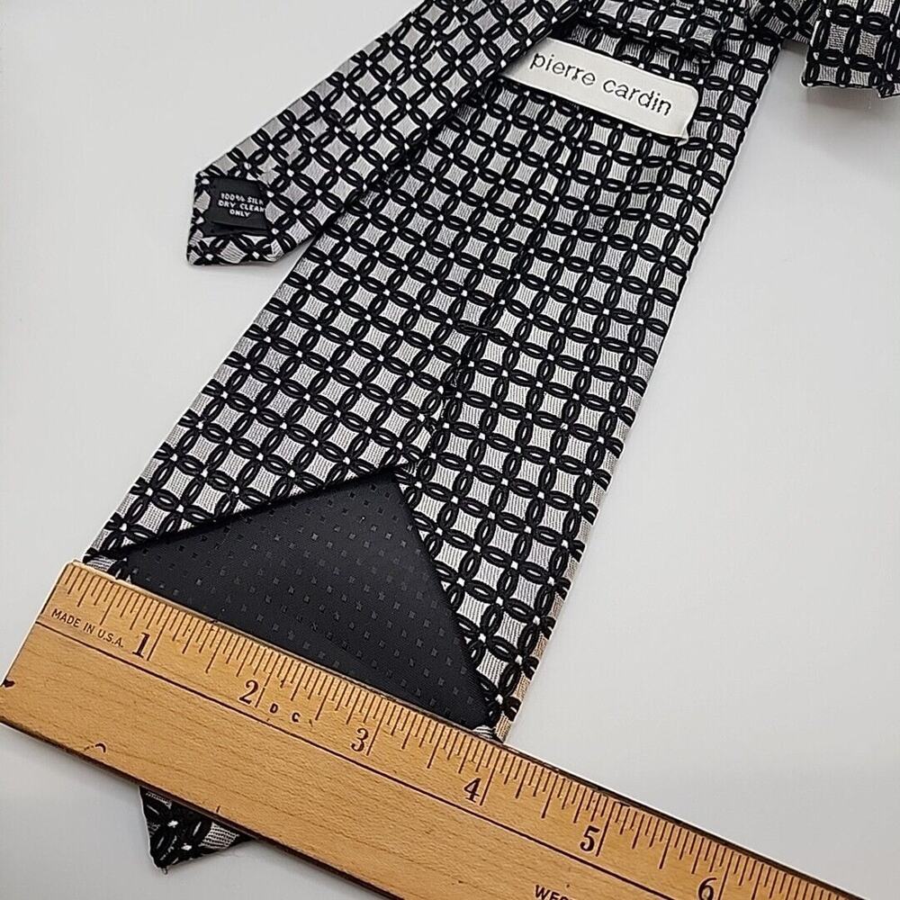 Pierre Cardin Silk Necktie Black and Silver Geometric - Like New - Picture 2 of 4